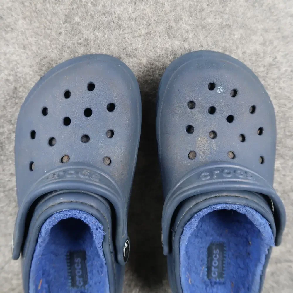 Crocs Shoes Kids Child 13 Clogs Slip On Faux Fur Lined Classic Blue Heel Strap